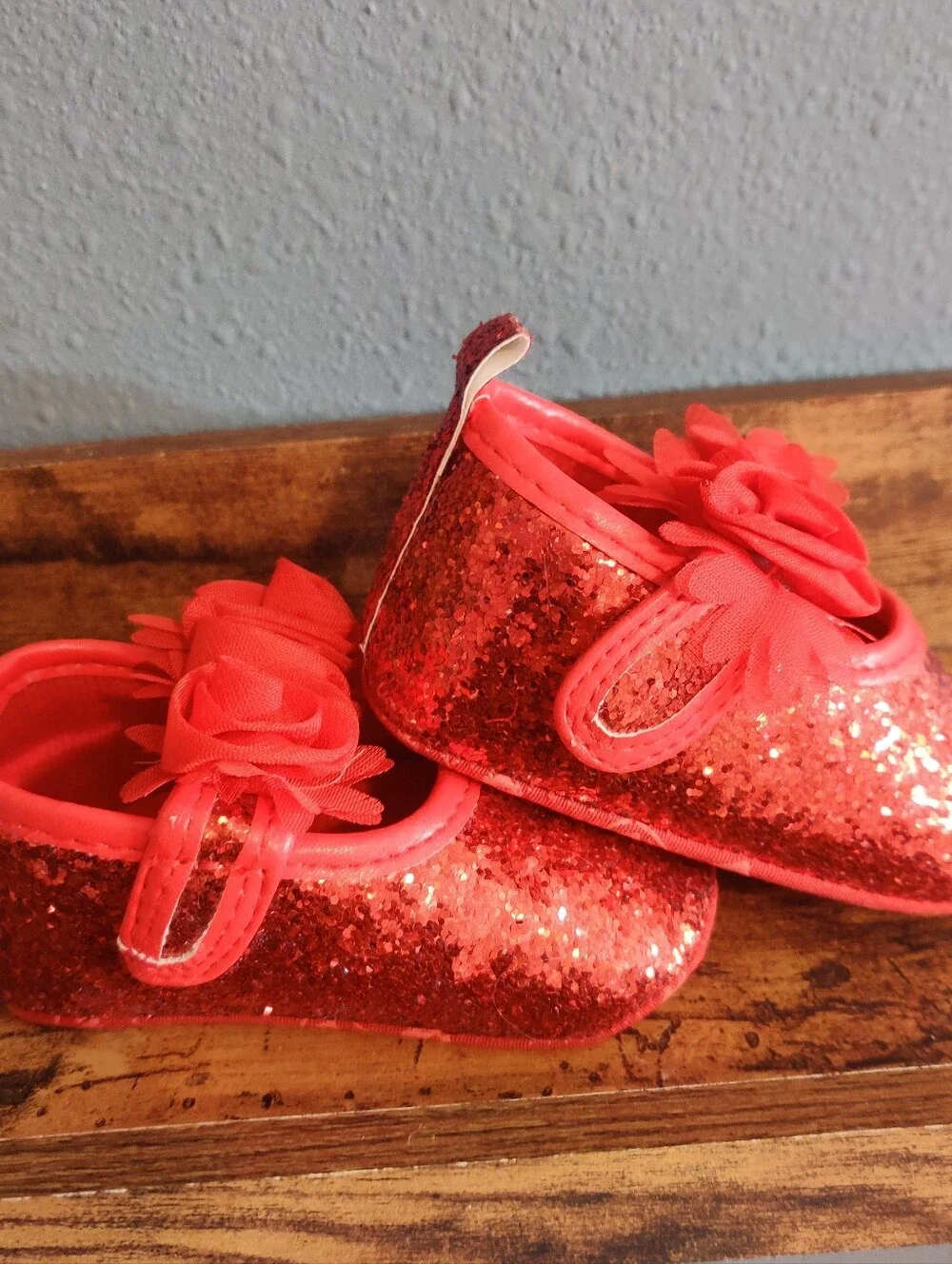 Myggpp Size 3 Baby Shoes Red Sparkle Girls Slip On Infant Toddler Glitter Xmas